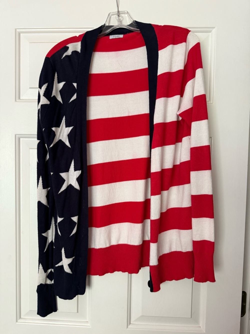 Tobi Open-Front American Flag Cardigan Sweater - Red, White, Navy